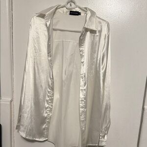 Pretty Little Thing White Satin Dress Shirt